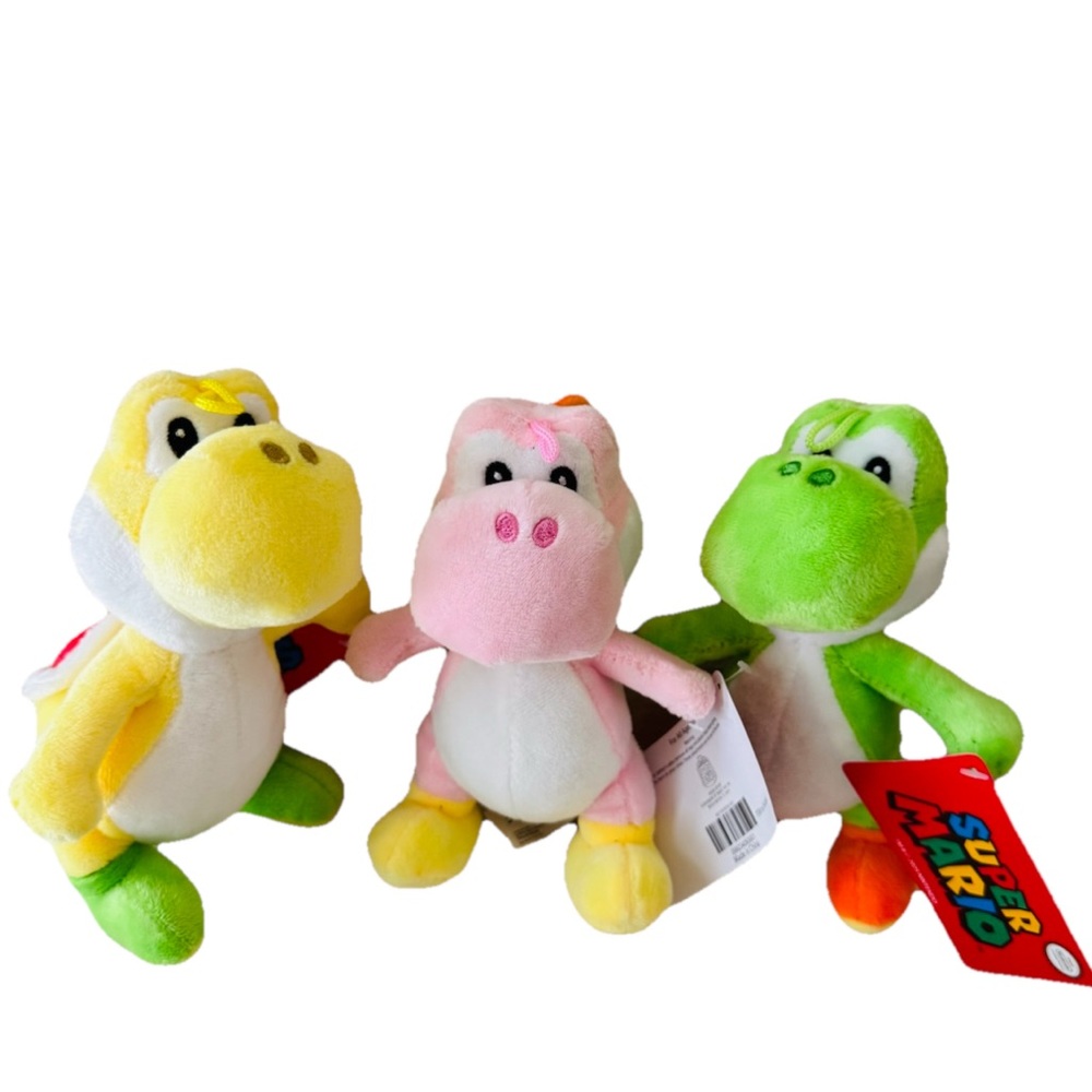 Set of 3 Nintendo Yoshi Stuffed Animals Yellow, Pink & Green Plush Toy 7”